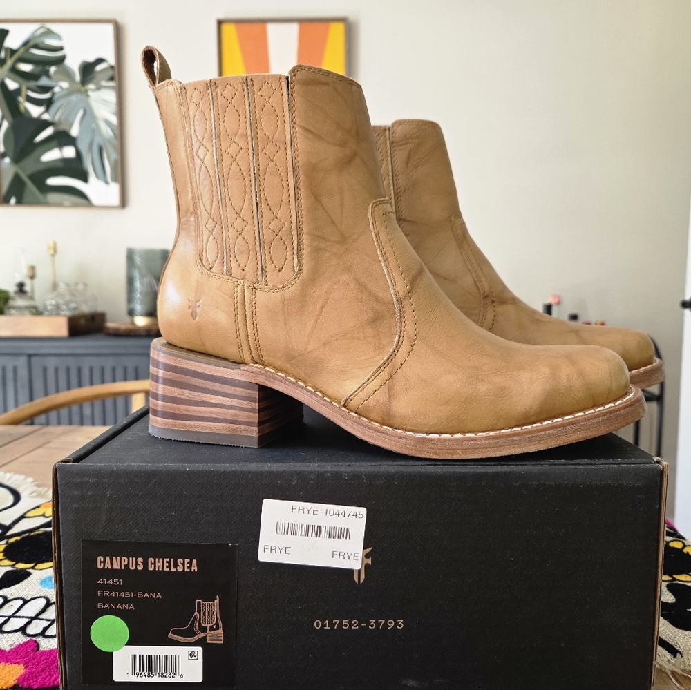 Anthropologie FRYE Campus 14L Women's Boots Leather Tan Banana NEW - Picture 15 of 15